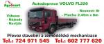 Nabízím dopravu nákladním vozidlem VOLVO FL 220.Nosnost:8t,délka ložné plochy:8m,šířka 2,45m.Vozidlo je vybaveno navijákem a nájezdy pro přepravu stavební a zemědělské mechanizace